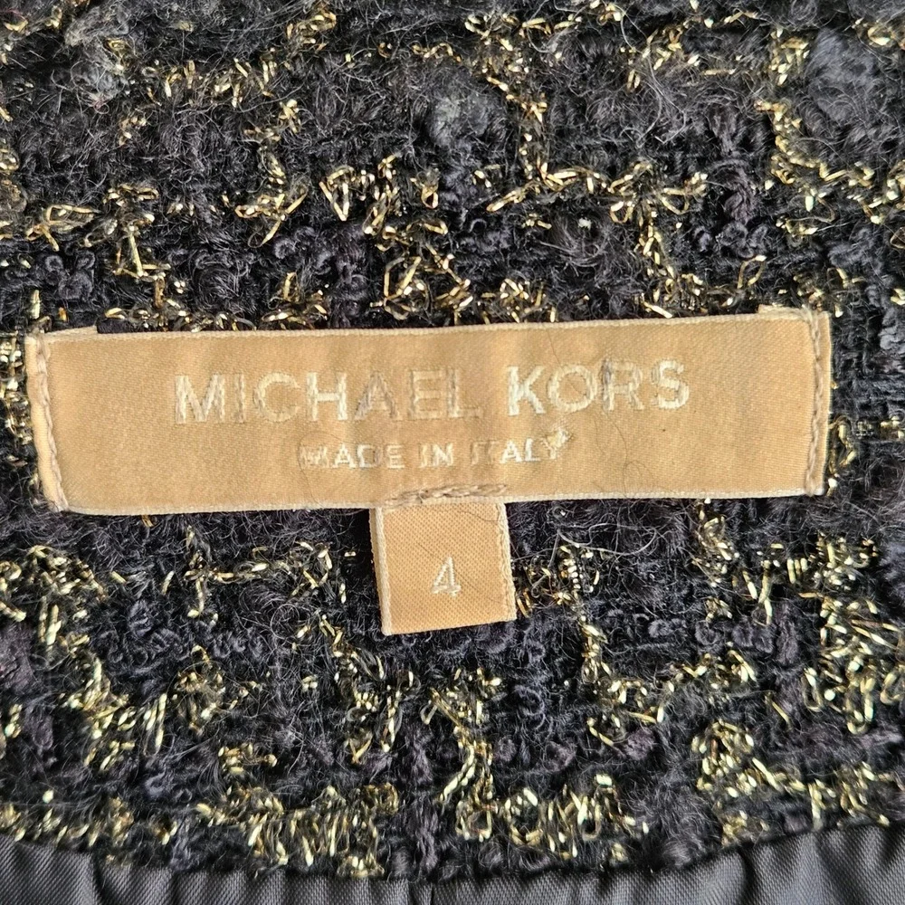 Michael Kors Collection Tweed Blazer 4 Black Gold Metallic Trim Made in Italy
